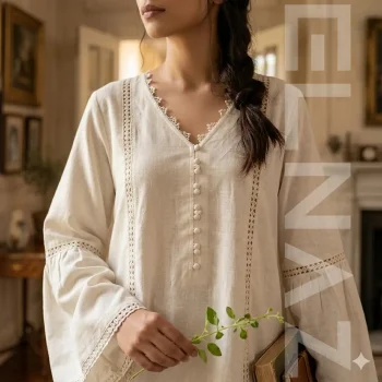 2-Piece Ready-to-Wear Women Outfit – Blue Embroiderd Kurti with Embroidered Trouser | ELNAZ by Needle Crafts Pakistan